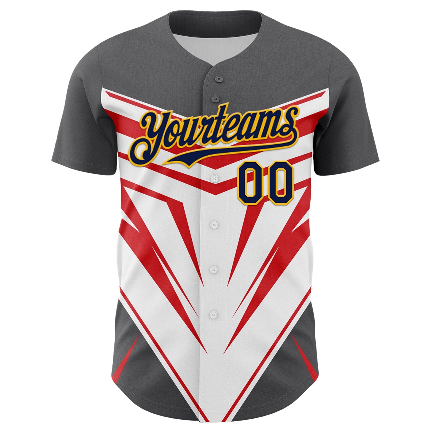 Custom Steel Gray Navy Gold White-Red Car Racing Formula Auto Motorsport Authentic Baseball Jersey view 2