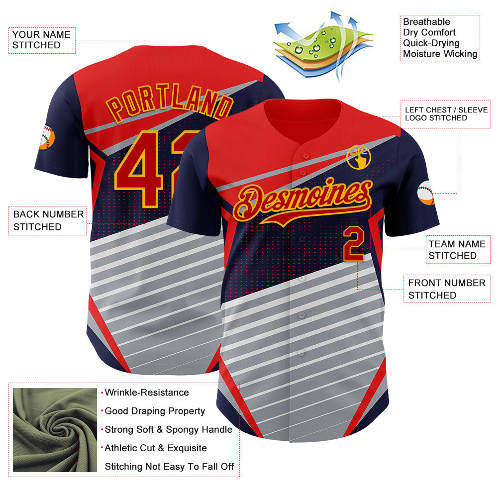 Custom Navy Red Gold Gray-White Car Racing Formula Auto Motorsport Authentic Baseball Jersey view 3