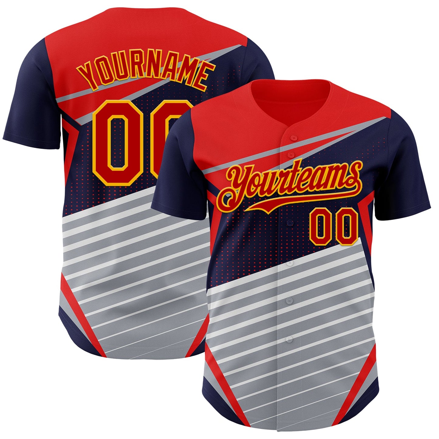 Custom Navy Red Gold Gray-White Car Racing Formula Auto Motorsport Authentic Baseball Jersey - Main View