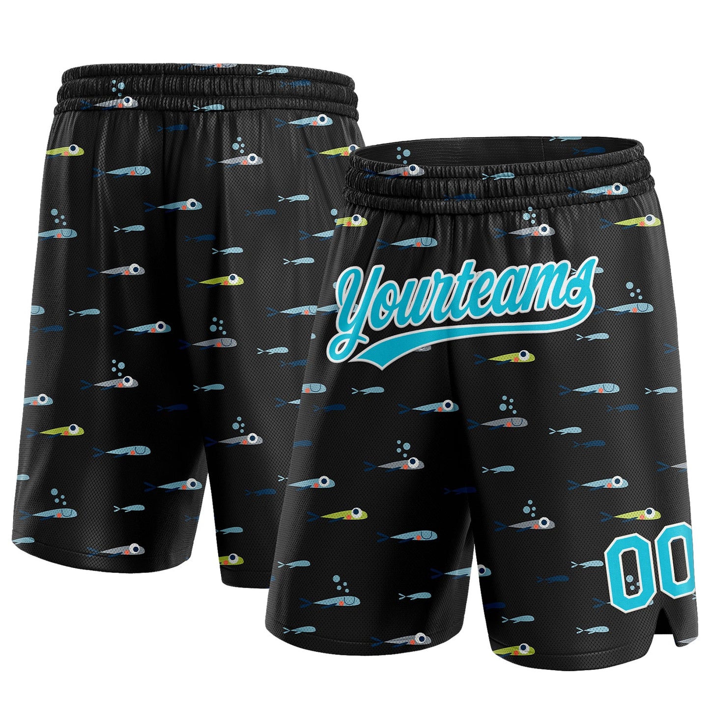 Custom Black Lakes Blue-White 3D Pattern Fish Authentic Basketball Shorts - Main View