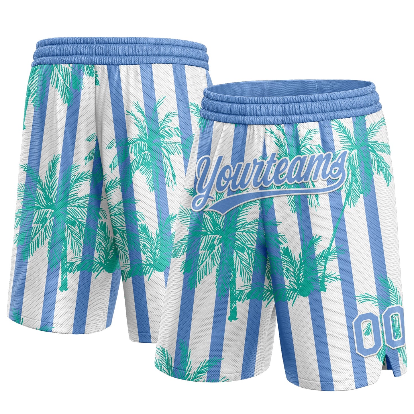 Custom White Light Blue 3D Pattern Hawaii Palm Trees Argentina Authentic Basketball Shorts - Main View