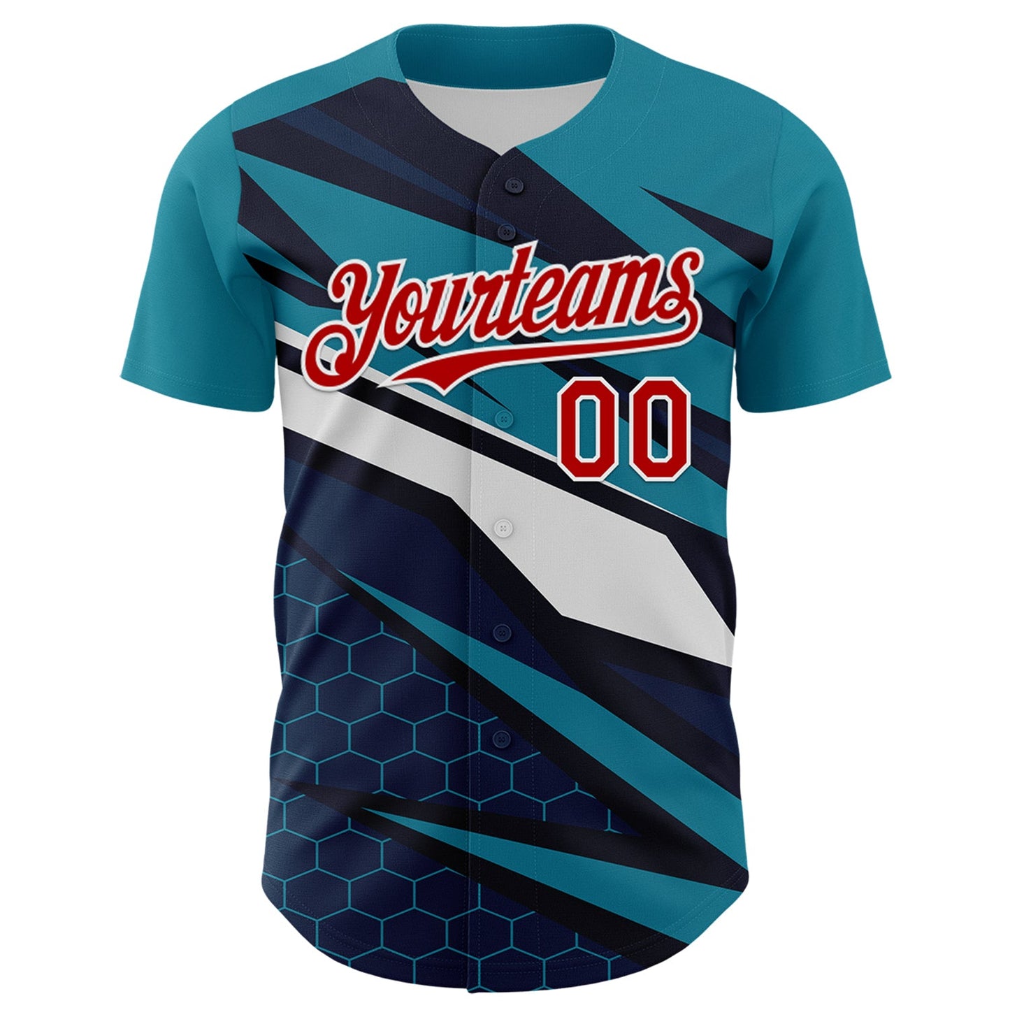 Custom Teal Red White-Navy Car Racing Formula Auto Motorsport Authentic Baseball Jersey view 2