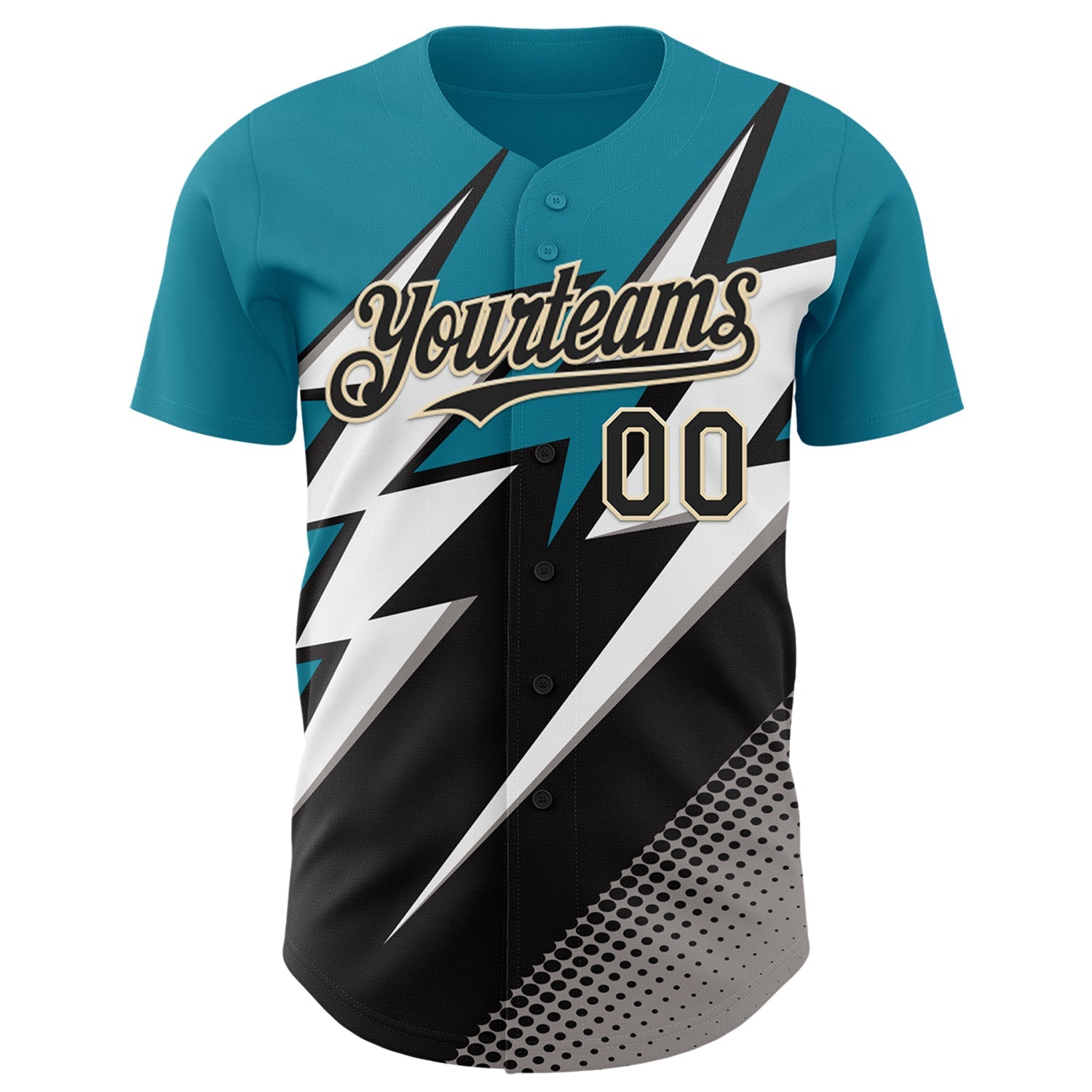 Custom Teal Black Cream White-Gray Car Racing Formula Auto Motorsport Authentic Baseball Jersey view 2