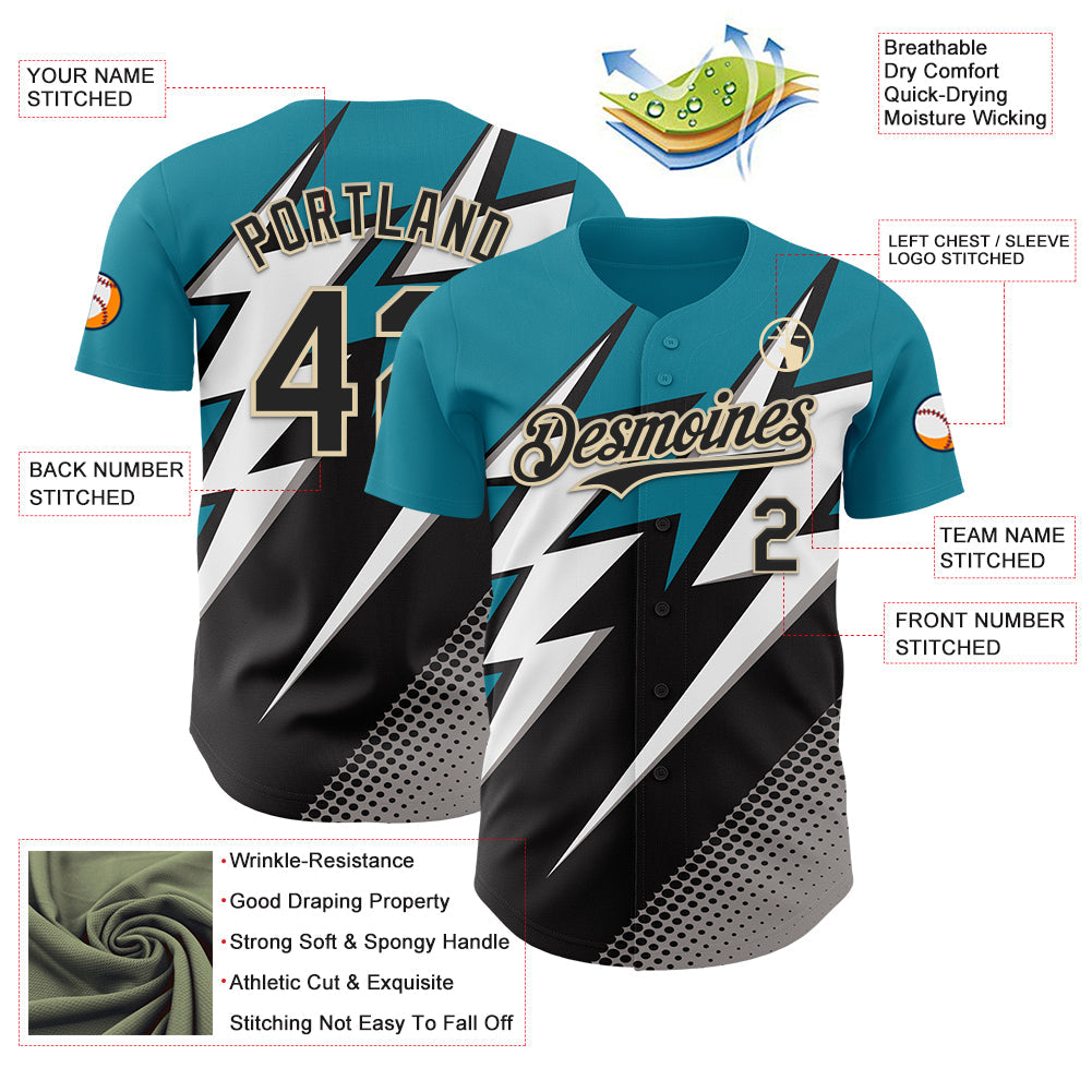 Custom Teal Black Cream White-Gray Car Racing Formula Auto Motorsport Authentic Baseball Jersey view 3