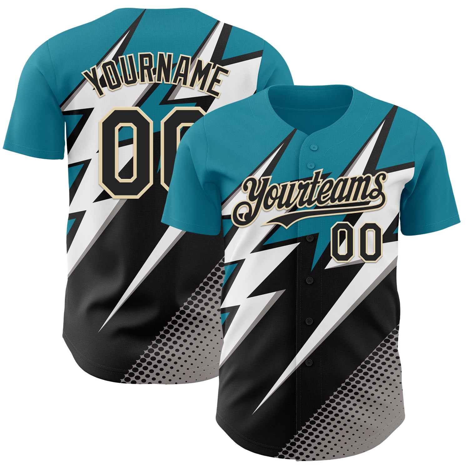Custom Teal Black Cream White-Gray Car Racing Formula Auto Motorsport Authentic Baseball Jersey - Main View