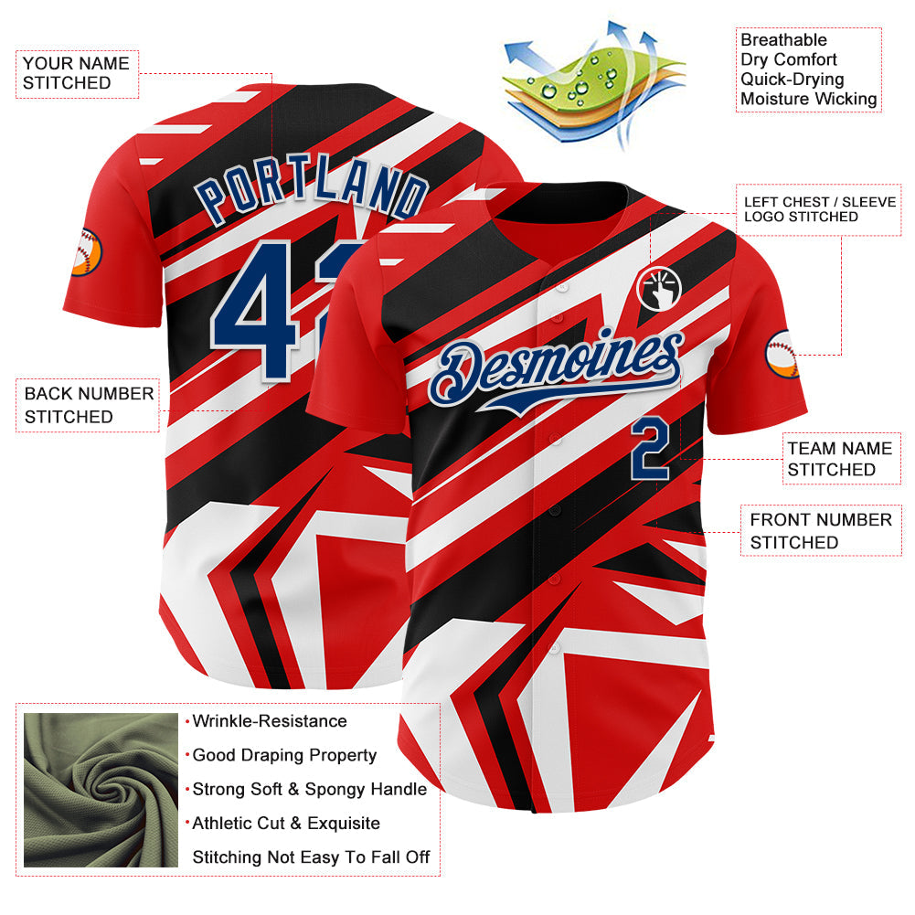 Custom Red USA Navy Blue White-Black Car Racing Formula Auto Motorsport Authentic Baseball Jersey view 3