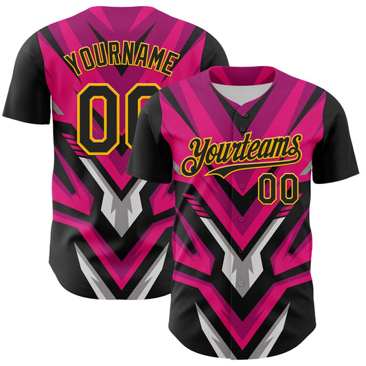 Custom Black Gold Pink White-Gray Car Racing Formula Auto Motorsport Authentic Baseball Jersey - Main View