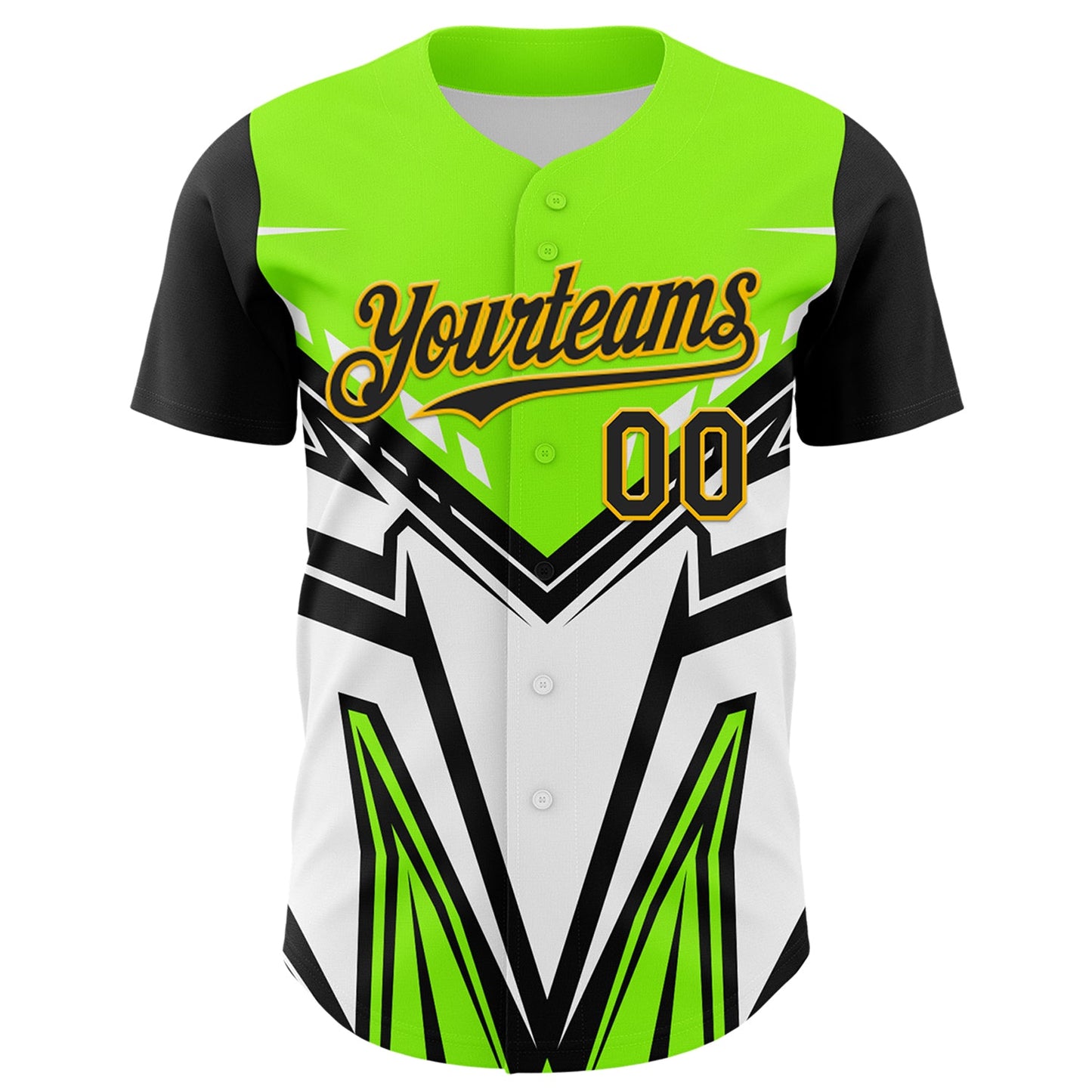 Custom Black Gold Green-White Car Racing Formula Auto Motorsport Authentic Baseball Jersey view 2