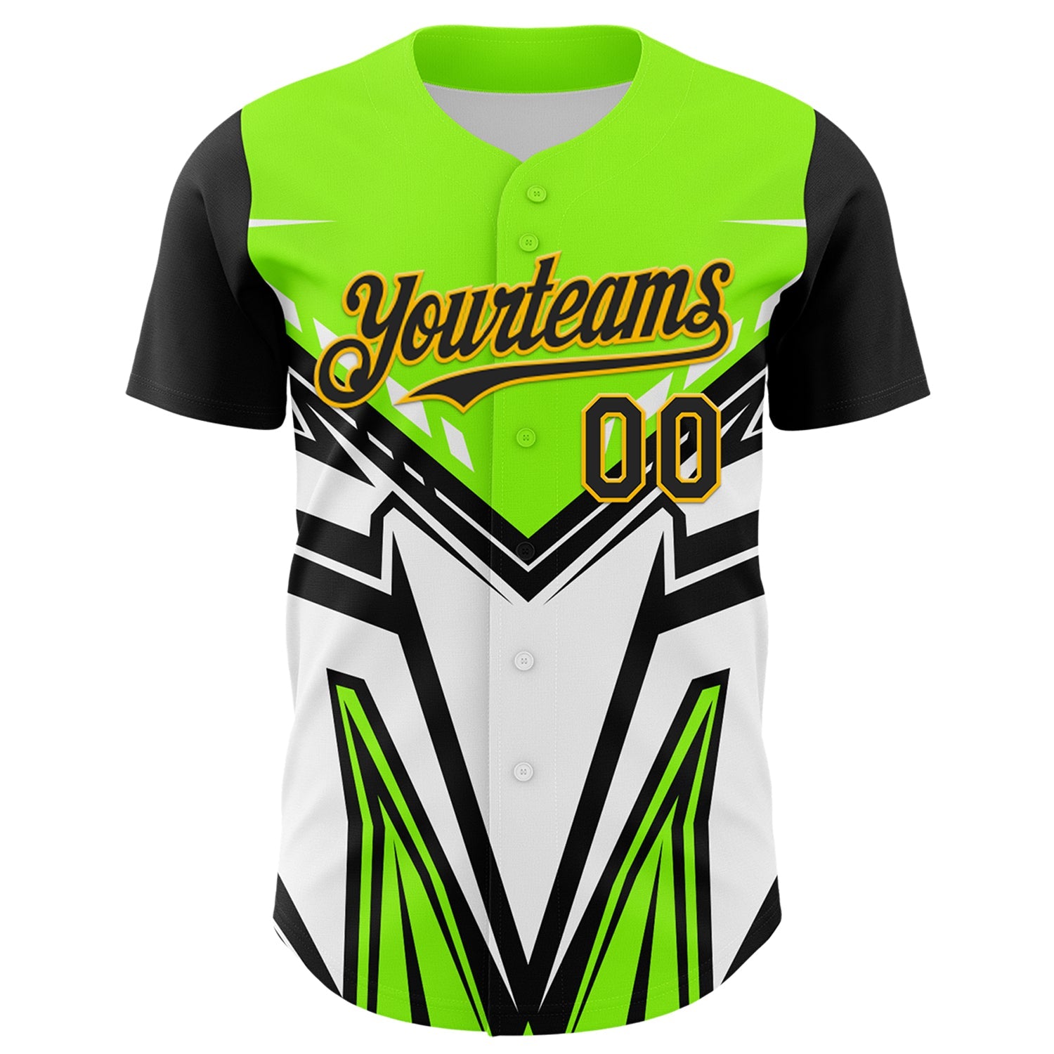 Custom Black Gold Green-White Car Racing Formula Auto Motorsport Authentic Baseball Jersey view 2