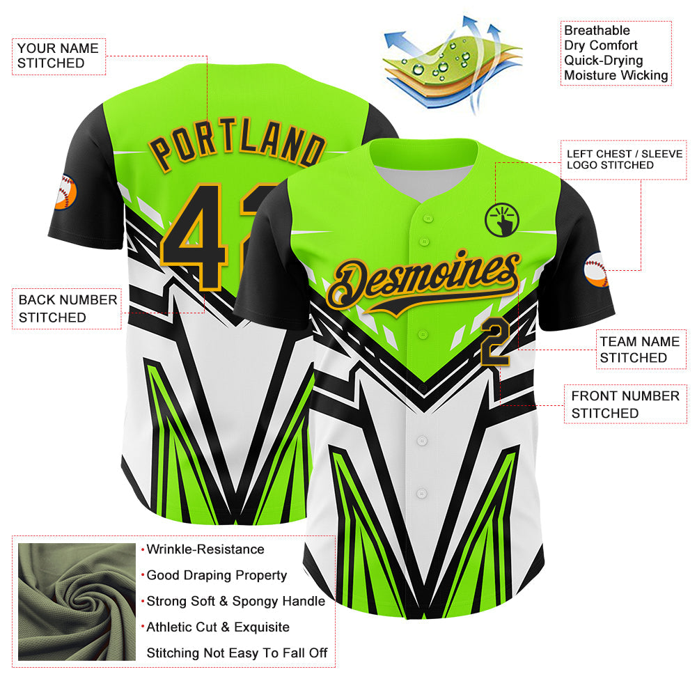 Custom Black Gold Green-White Car Racing Formula Auto Motorsport Authentic Baseball Jersey view 3