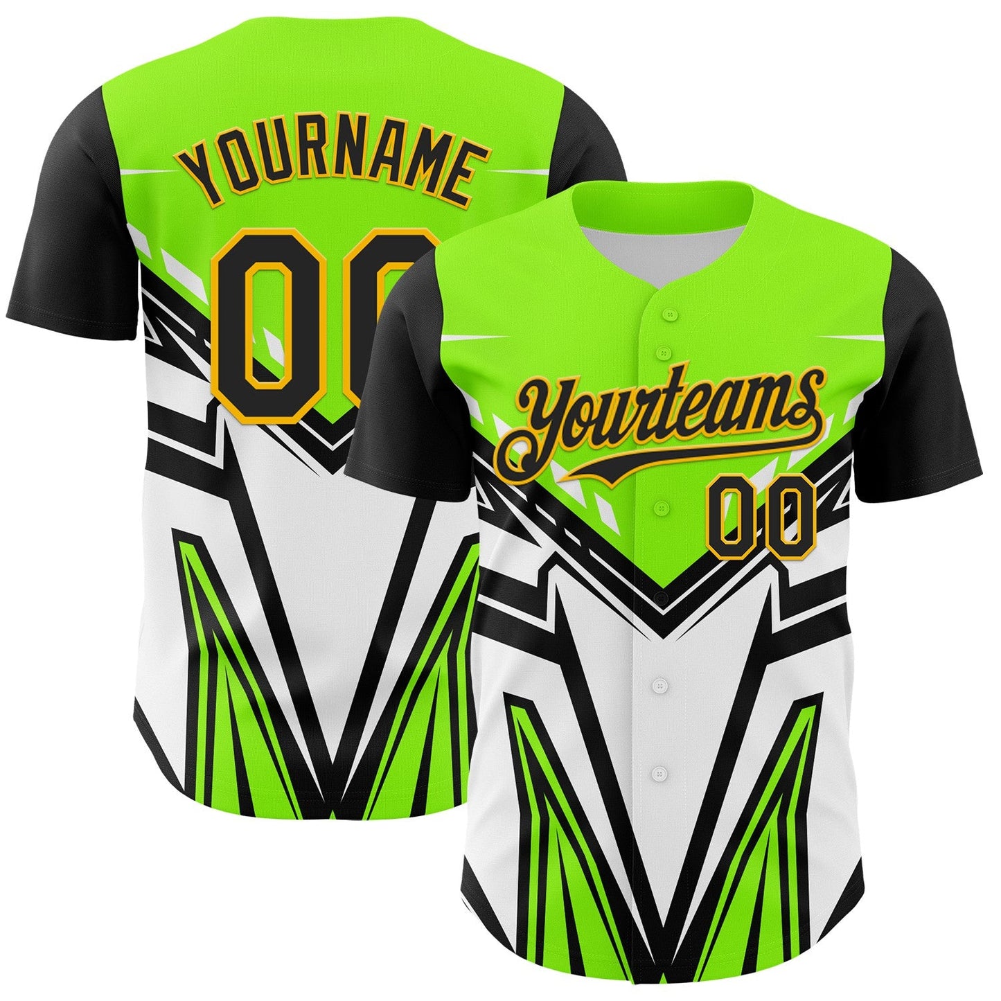 Custom Black Gold Green-White Car Racing Formula Auto Motorsport Authentic Baseball Jersey - Main View
