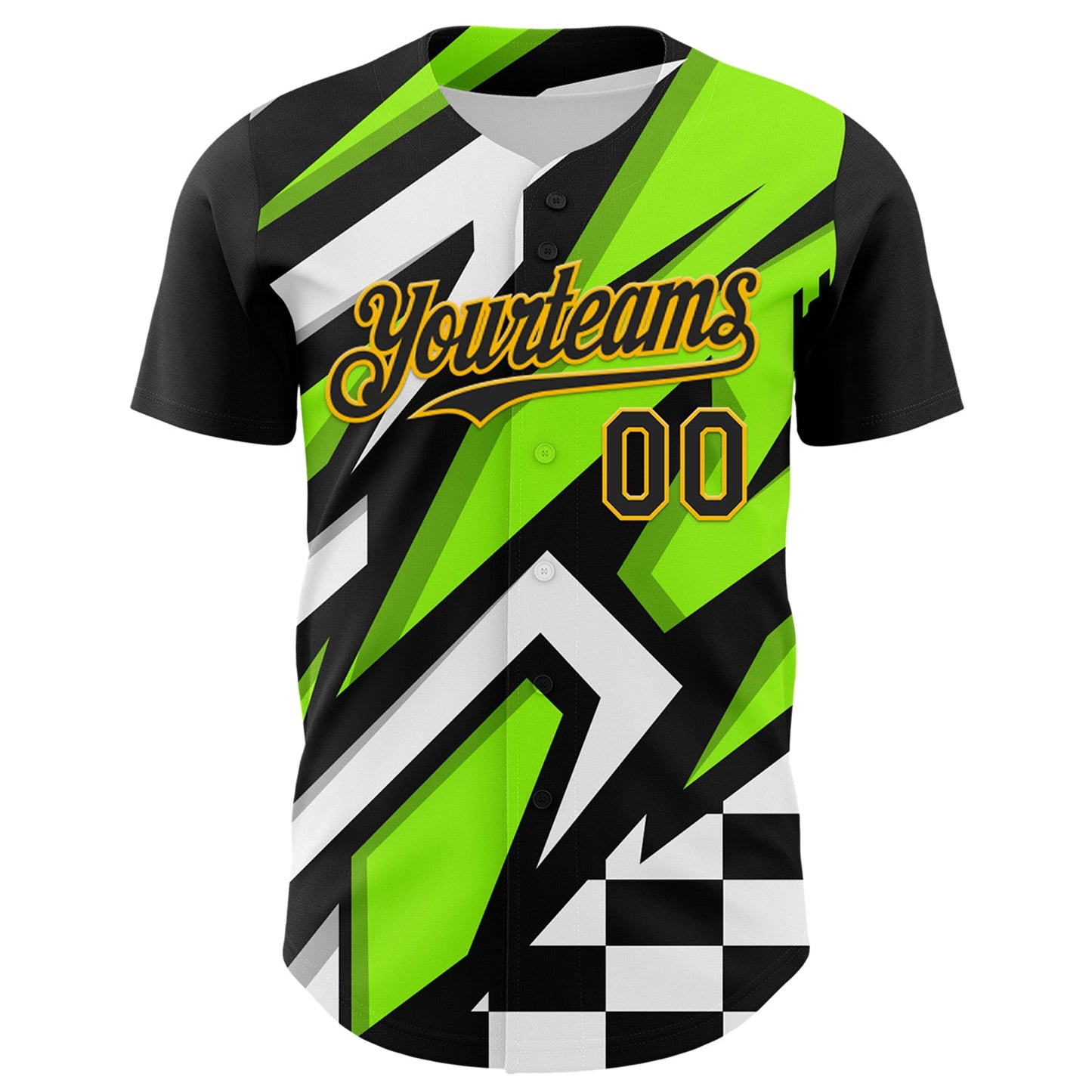 Custom Black Gold Green-White Car Racing Formula Auto Motorsport Authentic Baseball Jersey view 2