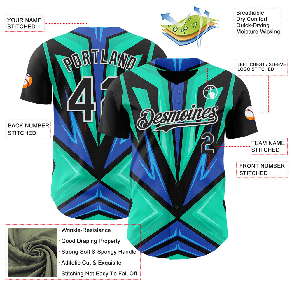 Custom Black White Aqua-Purple Car Racing Formula Auto Motorsport Authentic Baseball Jersey view 3