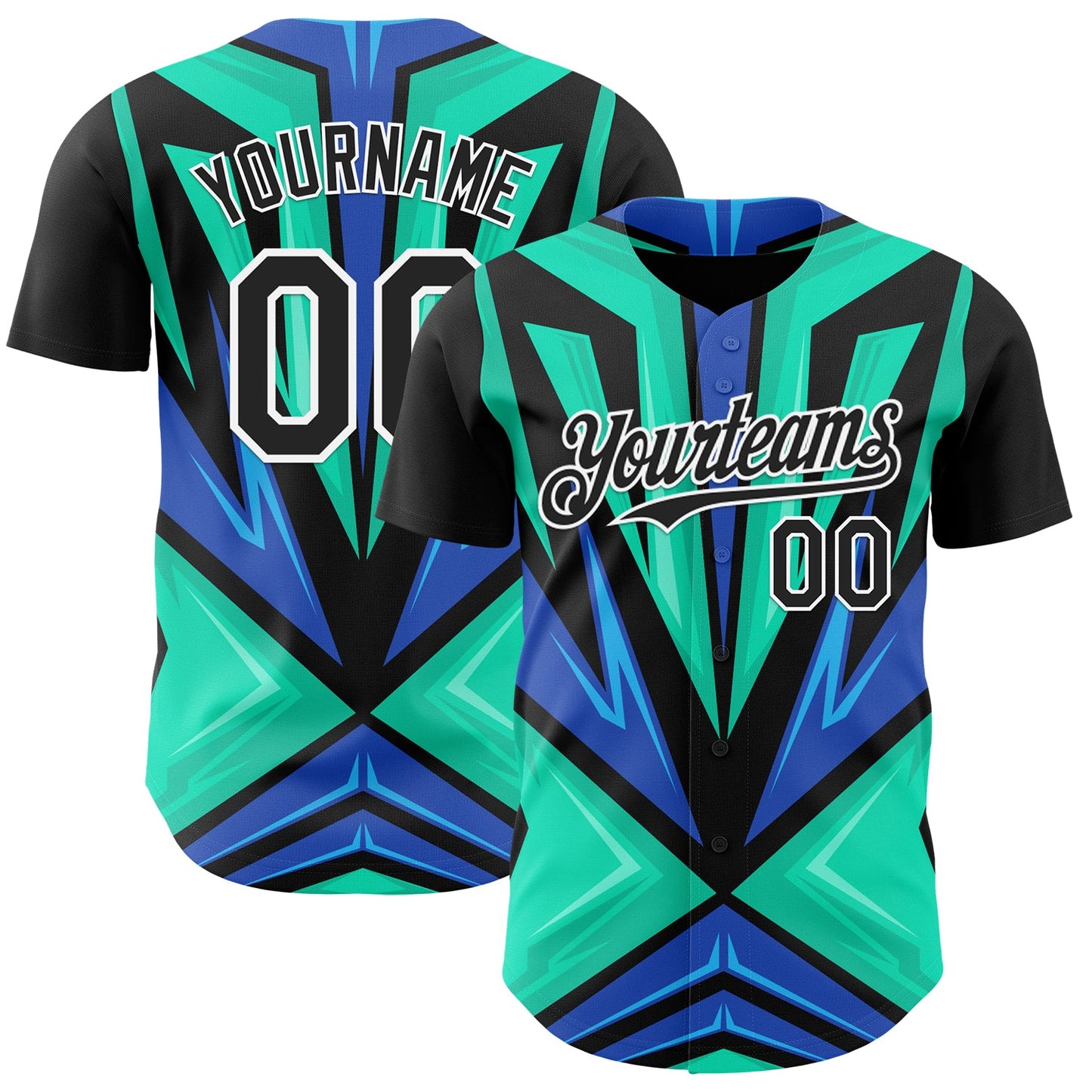 Custom Black White Aqua-Purple Car Racing Formula Auto Motorsport Authentic Baseball Jersey - Main View
