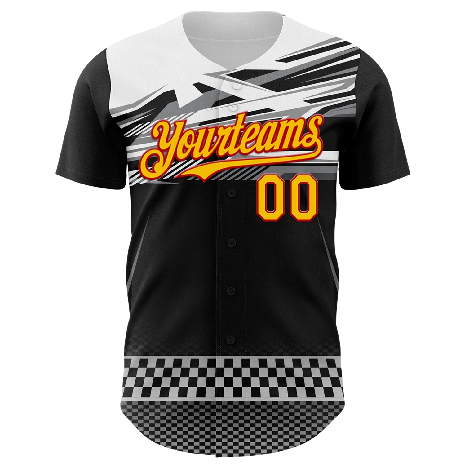 Custom Black Yellow Red White-Gray Car Racing Formula Auto Motorsport Authentic Baseball Jersey view 2