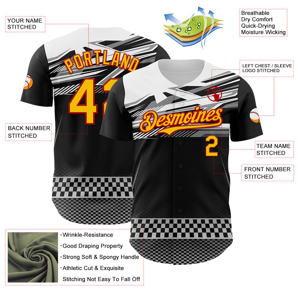 Custom Black Yellow Red White-Gray Car Racing Formula Auto Motorsport Authentic Baseball Jersey view 3