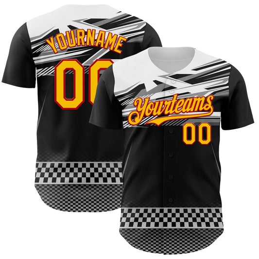 Custom Black Yellow Red White-Gray Car Racing Formula Auto Motorsport Authentic Baseball Jersey - Main View