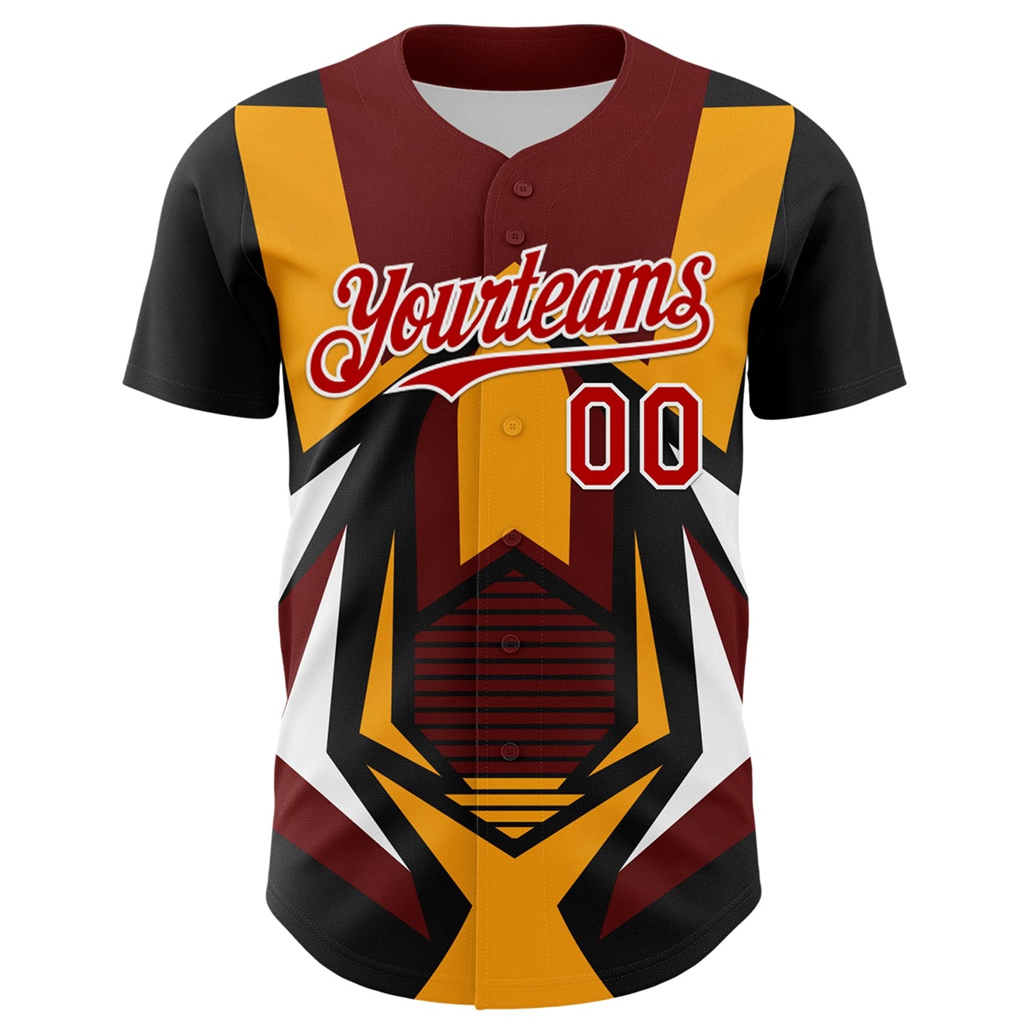 Custom Black Red White-Yellow Car Racing Formula Auto Motorsport Authentic Baseball Jersey view 2
