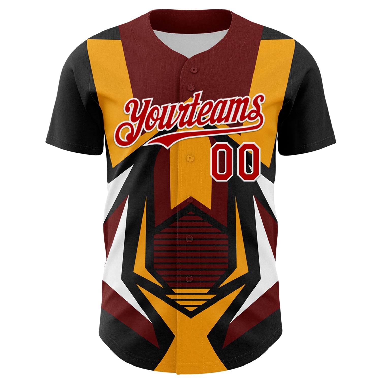 Custom Black Red White-Yellow Car Racing Formula Auto Motorsport Authentic Baseball Jersey view 2