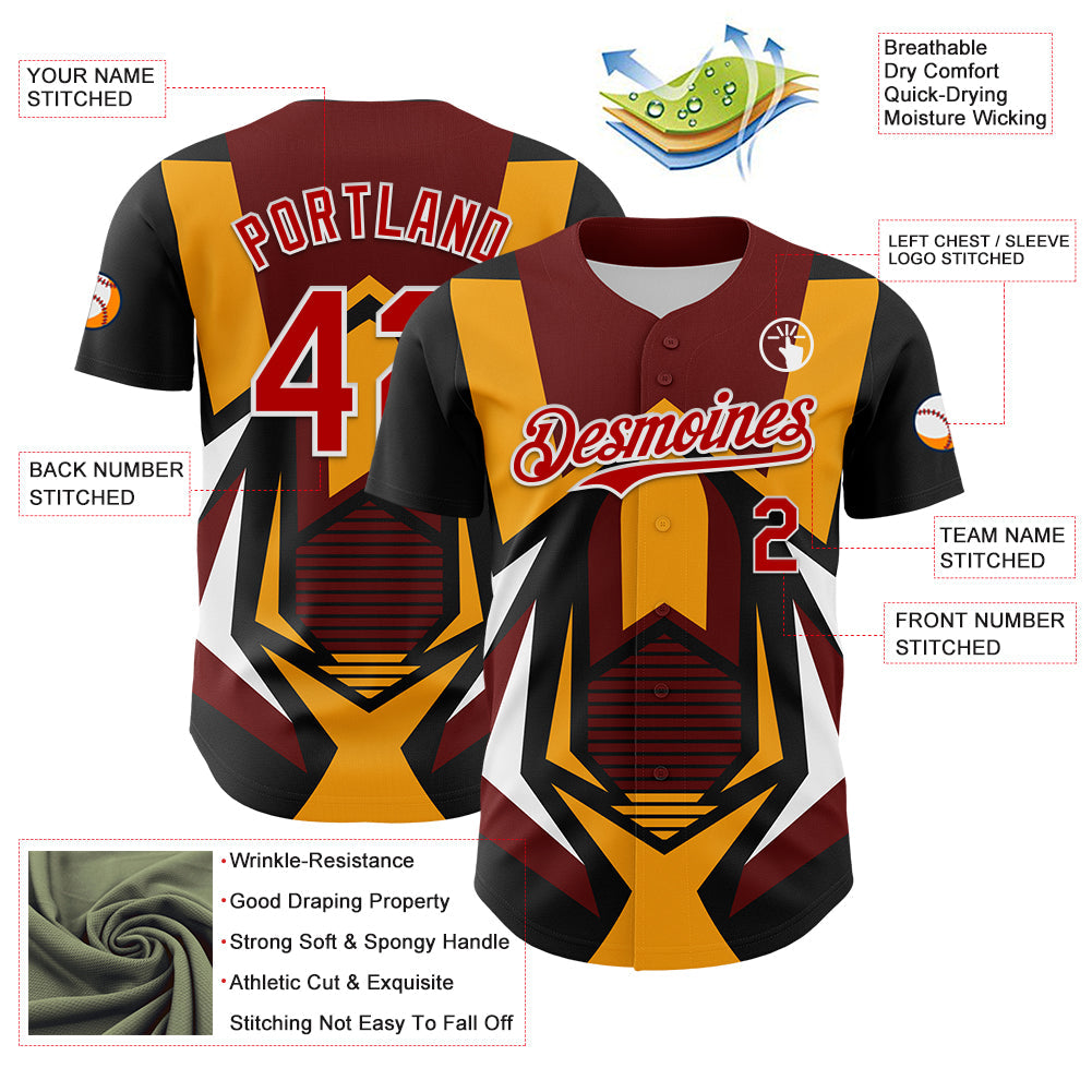 Custom Black Red White-Yellow Car Racing Formula Auto Motorsport Authentic Baseball Jersey view 3
