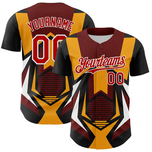 Custom Black Red White-Yellow Car Racing Formula Auto Motorsport Authentic Baseball Jersey - Main View