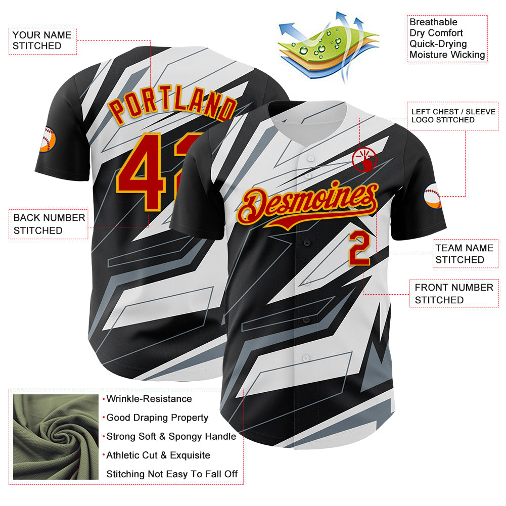 Custom Black Red Gold White-Gray Car Racing Formula Auto Motorsport Authentic Baseball Jersey view 3