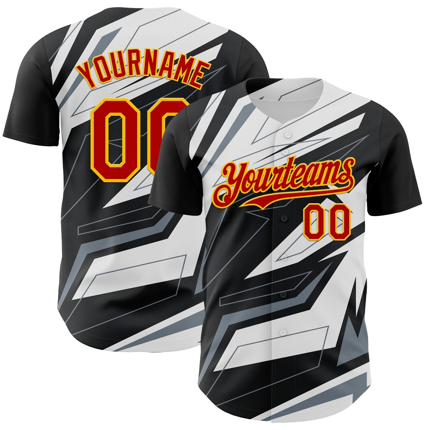 Custom Black Red Gold White-Gray Car Racing Formula Auto Motorsport Authentic Baseball Jersey - Main View