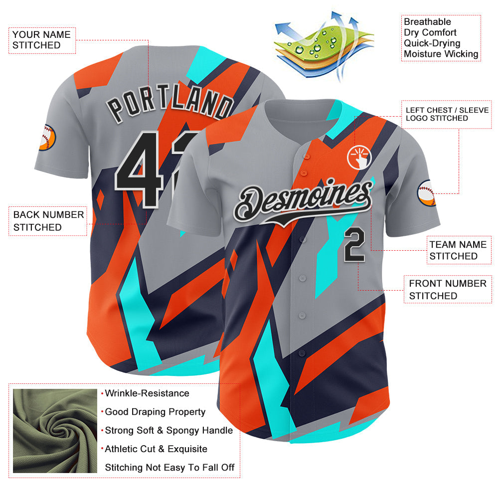 Custom Gray Black White Orange-Aqua Car Racing Formula Auto Motorsport Authentic Baseball Jersey view 3