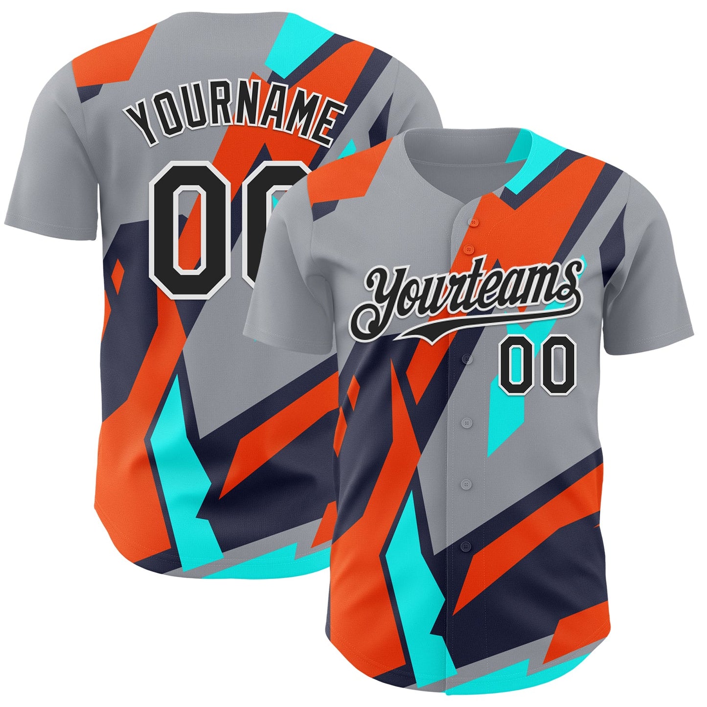 Custom Gray Black White Orange-Aqua Car Racing Formula Auto Motorsport Authentic Baseball Jersey - Main View
