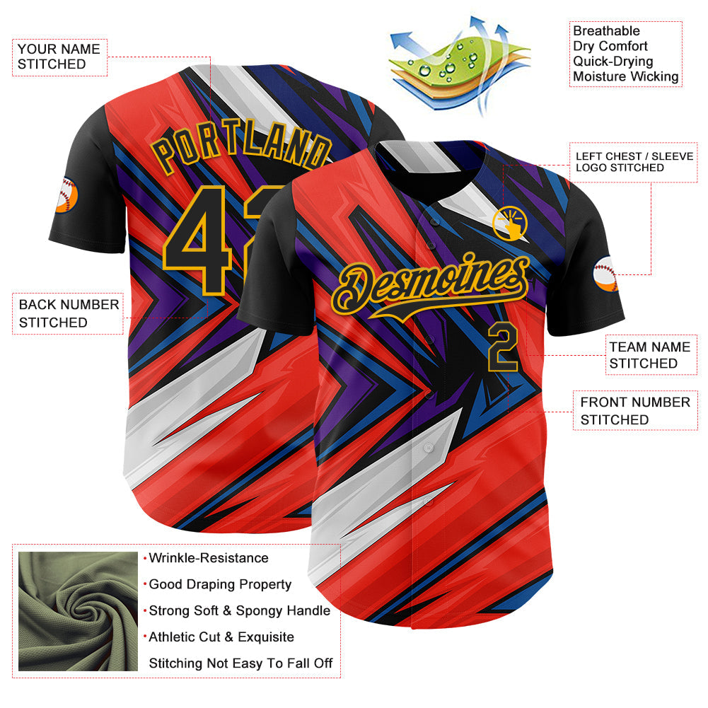 Custom Black Gold Orange Blue-White Car Racing Formula Auto Motorsport Authentic Baseball Jersey view 3