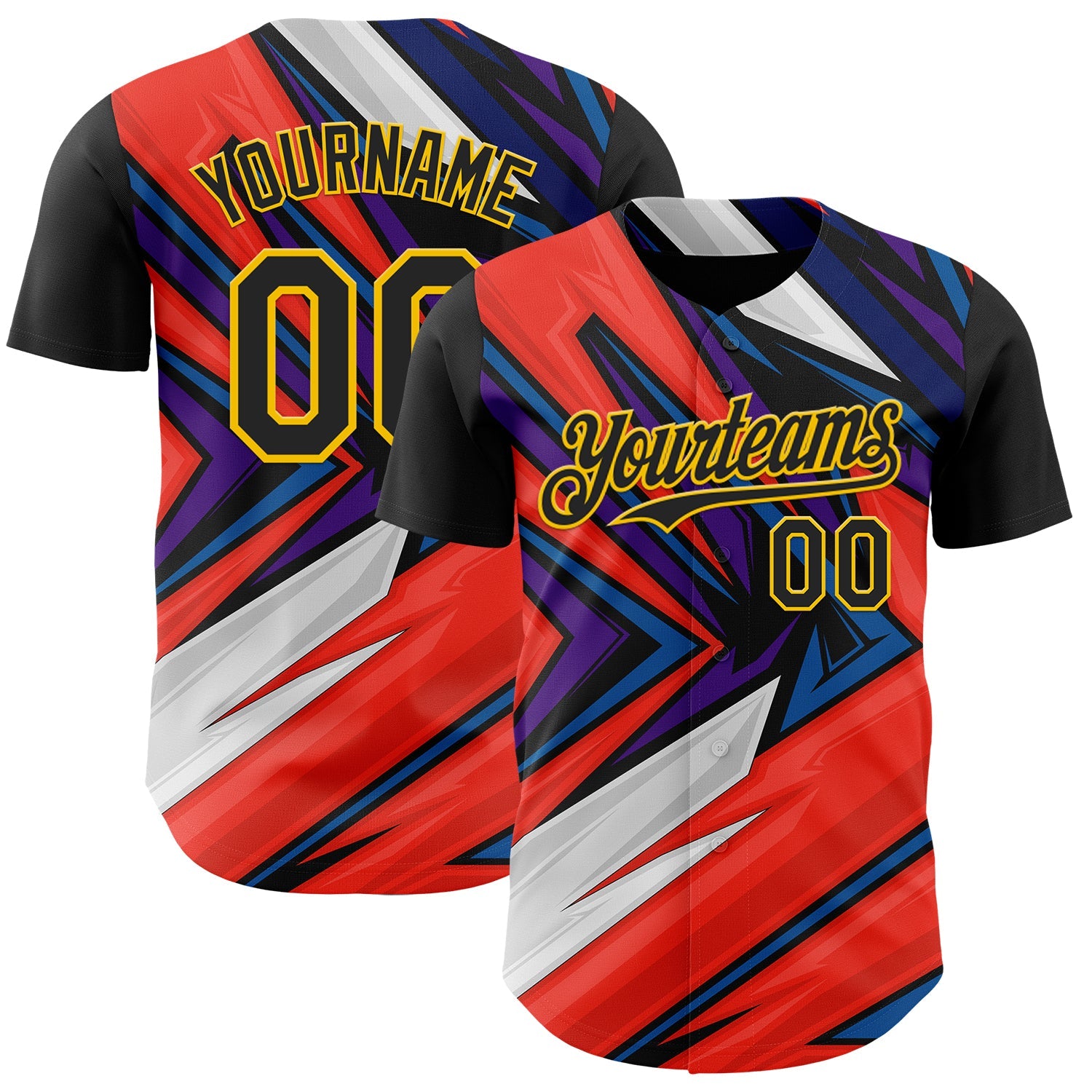 Custom Black Gold Orange Blue-White Car Racing Formula Auto Motorsport Authentic Baseball Jersey - Main View