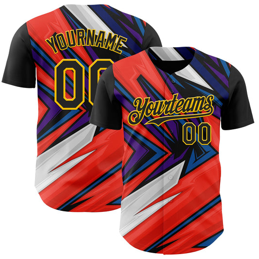 Custom Black Gold Orange Blue-White Car Racing Formula Auto Motorsport Authentic Baseball Jersey - Main View