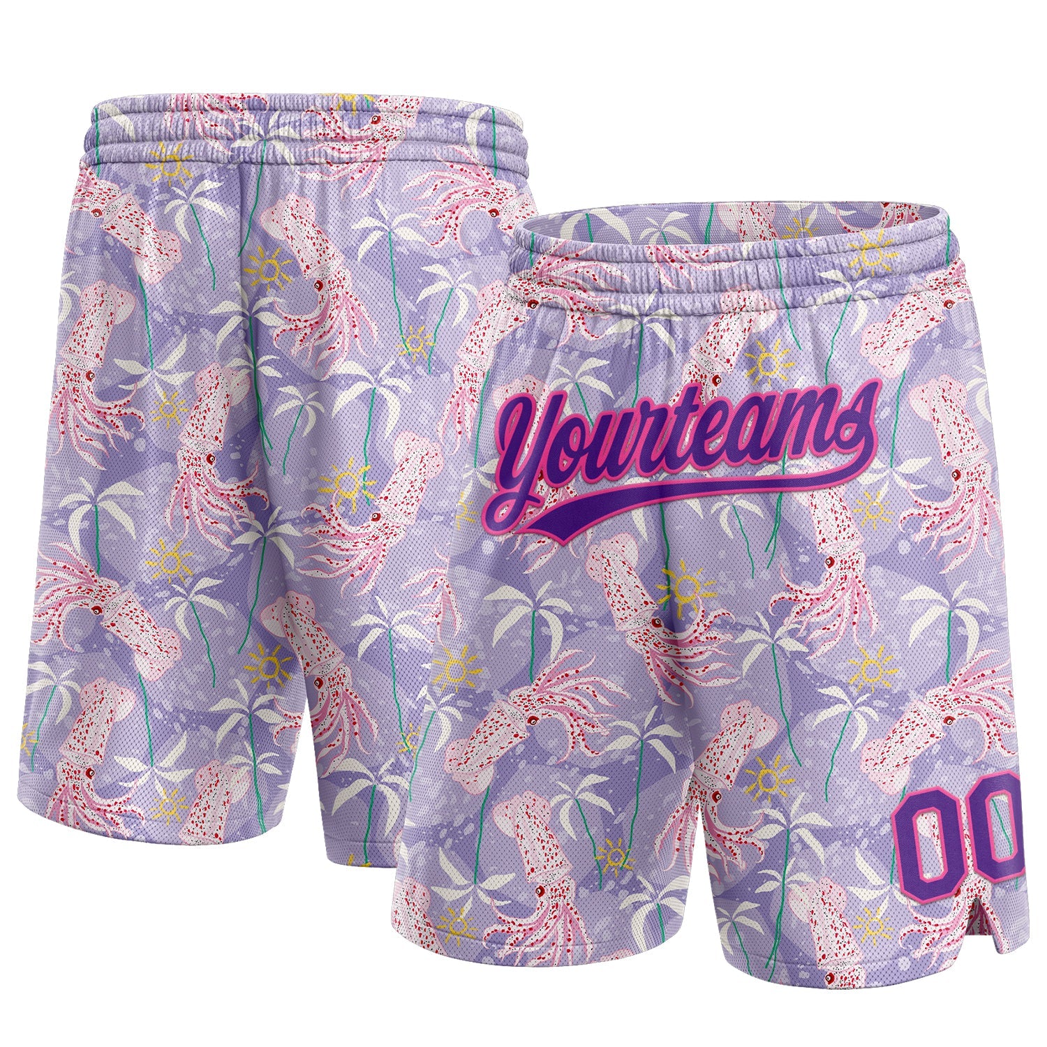 Custom Light Pink Purple-Pink 3D Pattern Hawaii Palm Trees And Squid Authentic Basketball Shorts - Main View
