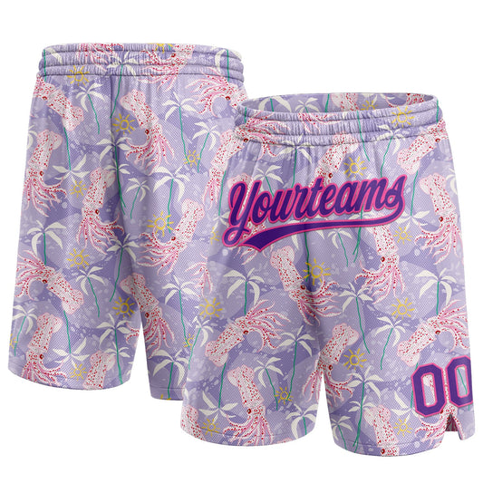 Custom Light Pink Purple-Pink 3D Pattern Hawaii Palm Trees And Squid Authentic Basketball Shorts - Main View