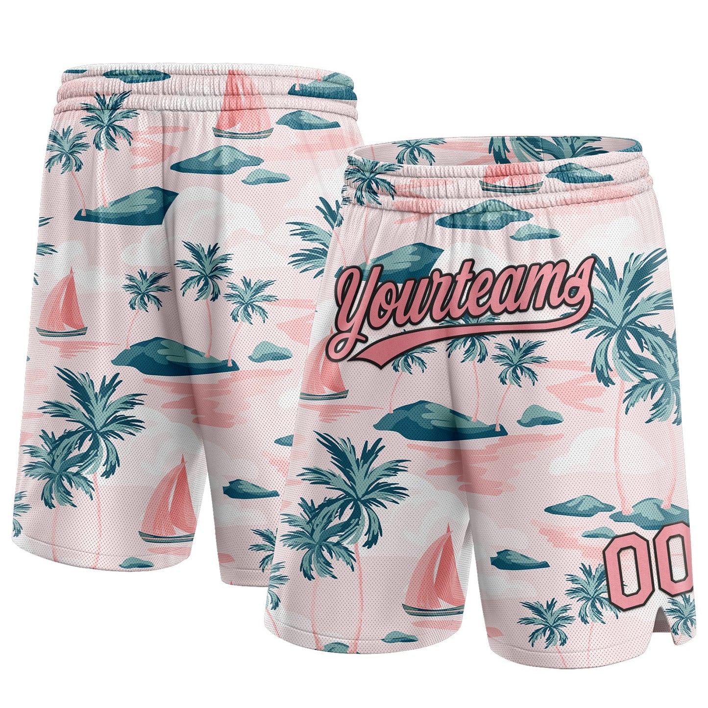 Custom Light Pink Medium Pink-Black 3D Pattern Hawaii Palm Trees And Island Authentic Basketball Shorts - Main View