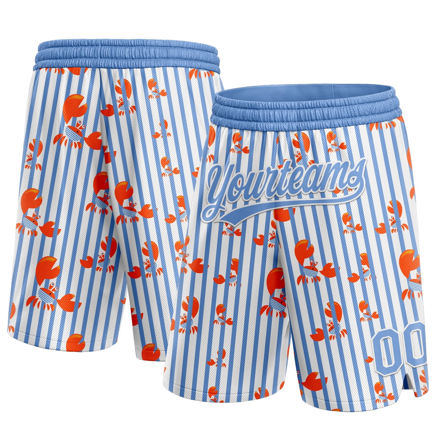 Custom Light Blue White 3D Pattern Crab Argentina Authentic Basketball Shorts - Main View