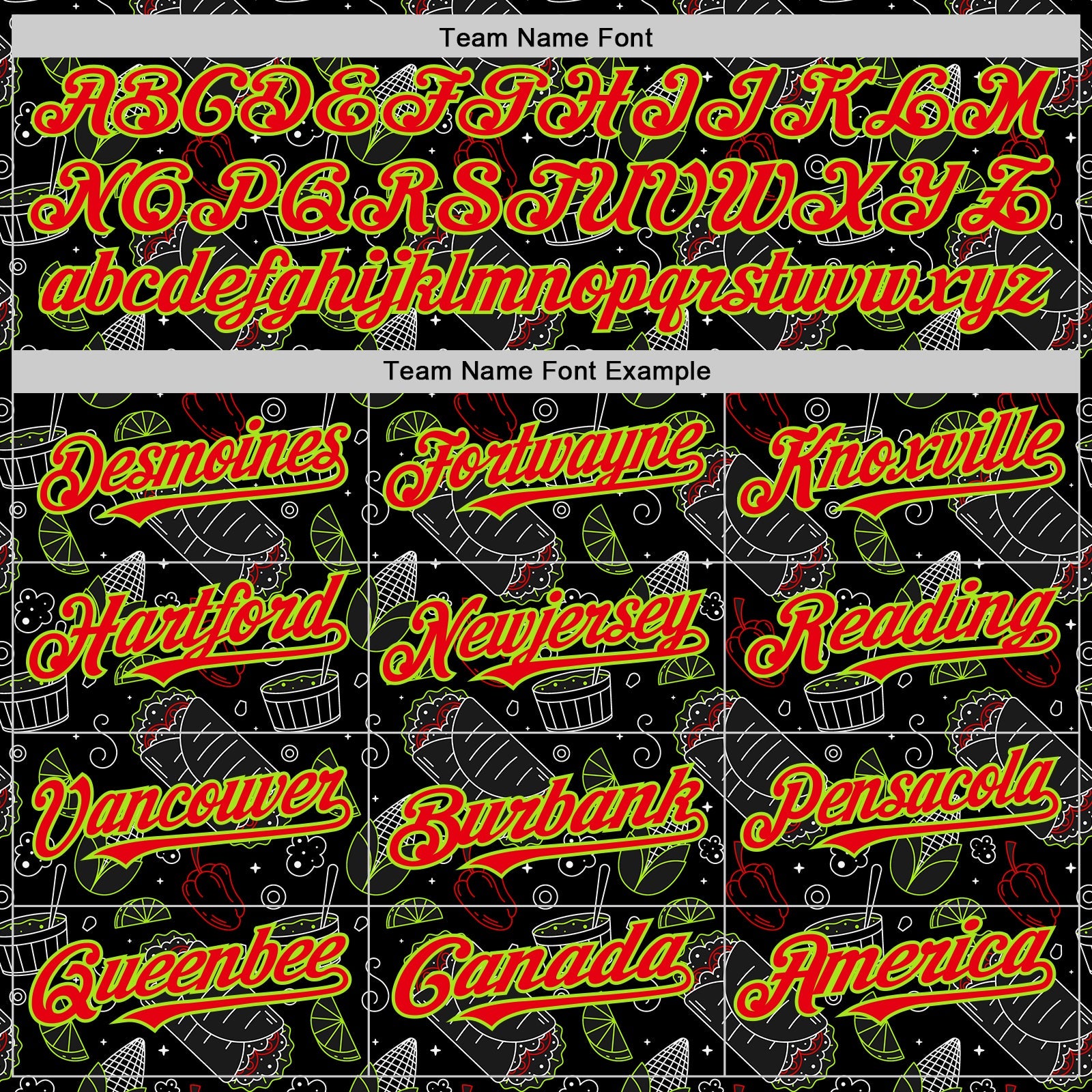 Custom Black Fire Red-Neon Green Foodie Mexican Food Doodles Authentic Baseball Jersey view 4