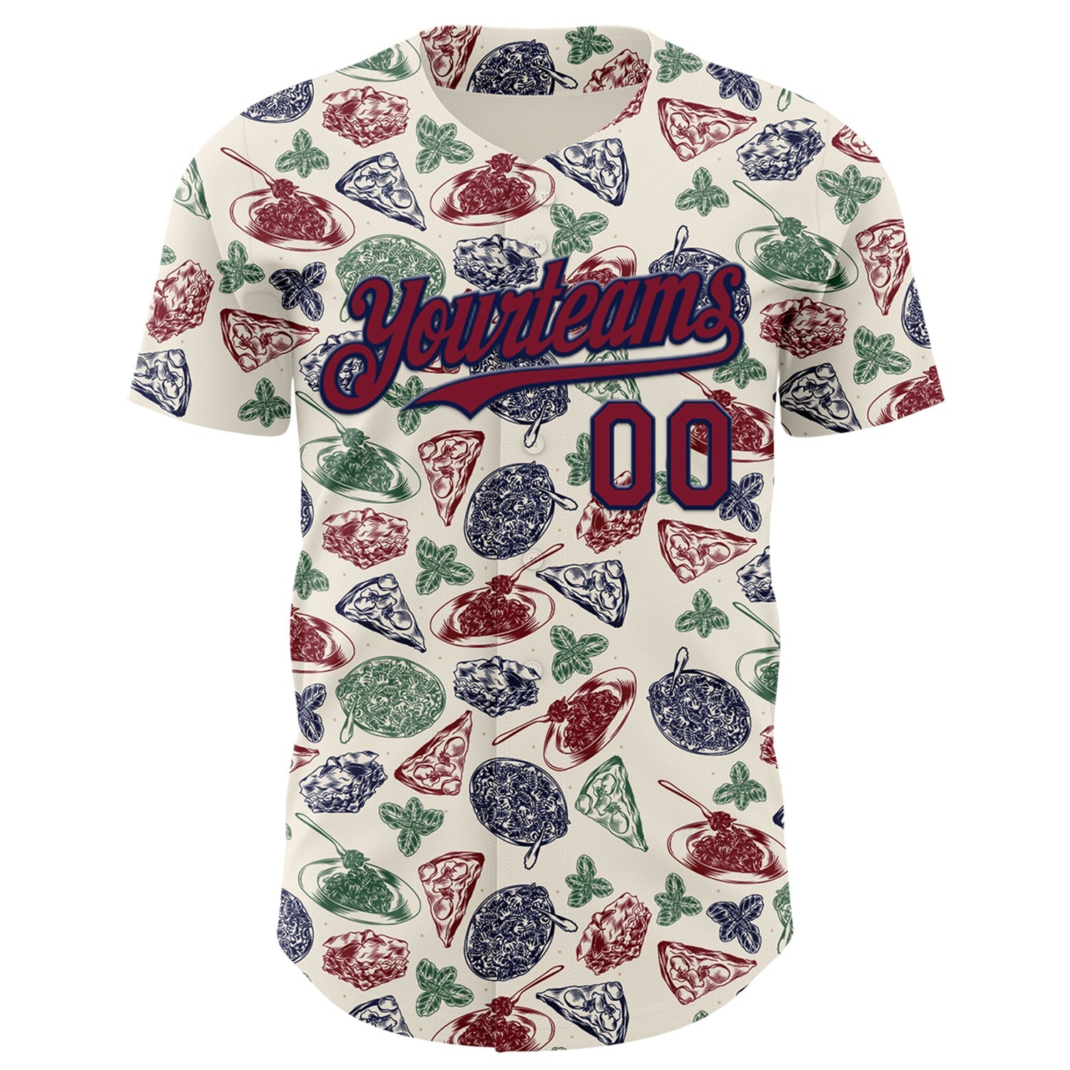 Custom Cream Crimson-Navy Foodie Italian Food Doodles Authentic Baseball Jersey view 2