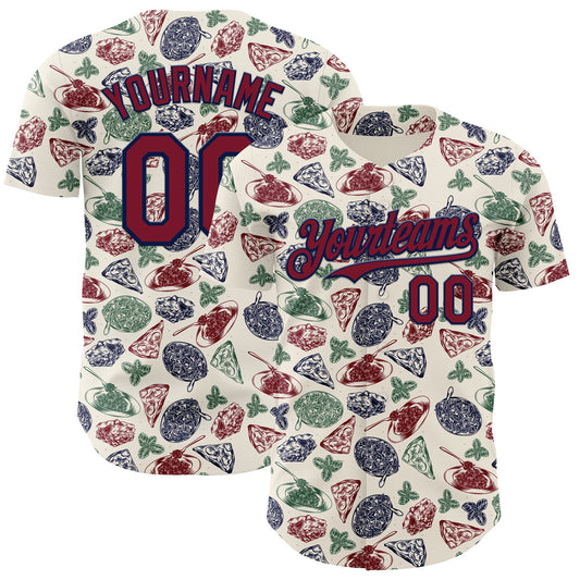Custom Cream Crimson-Navy Foodie Italian Food Doodles Authentic Baseball Jersey - Main View