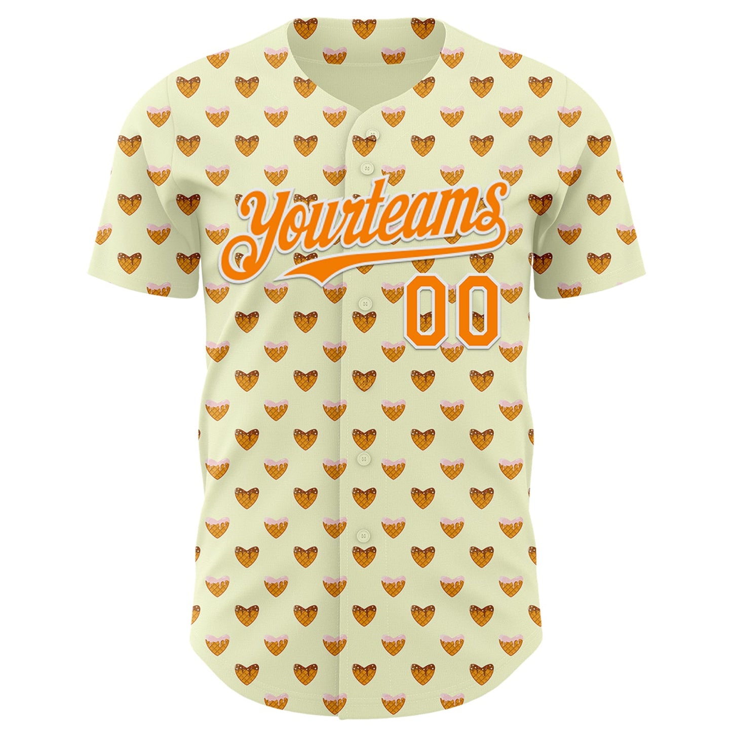 Custom Yellow Bay Orange-White Foodie Heartshaped Waffles Sweets Authentic Baseball Jersey view 2