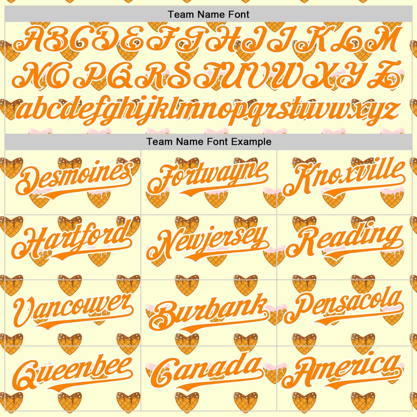 Custom Yellow Bay Orange-White Foodie Heartshaped Waffles Sweets Authentic Baseball Jersey view 4