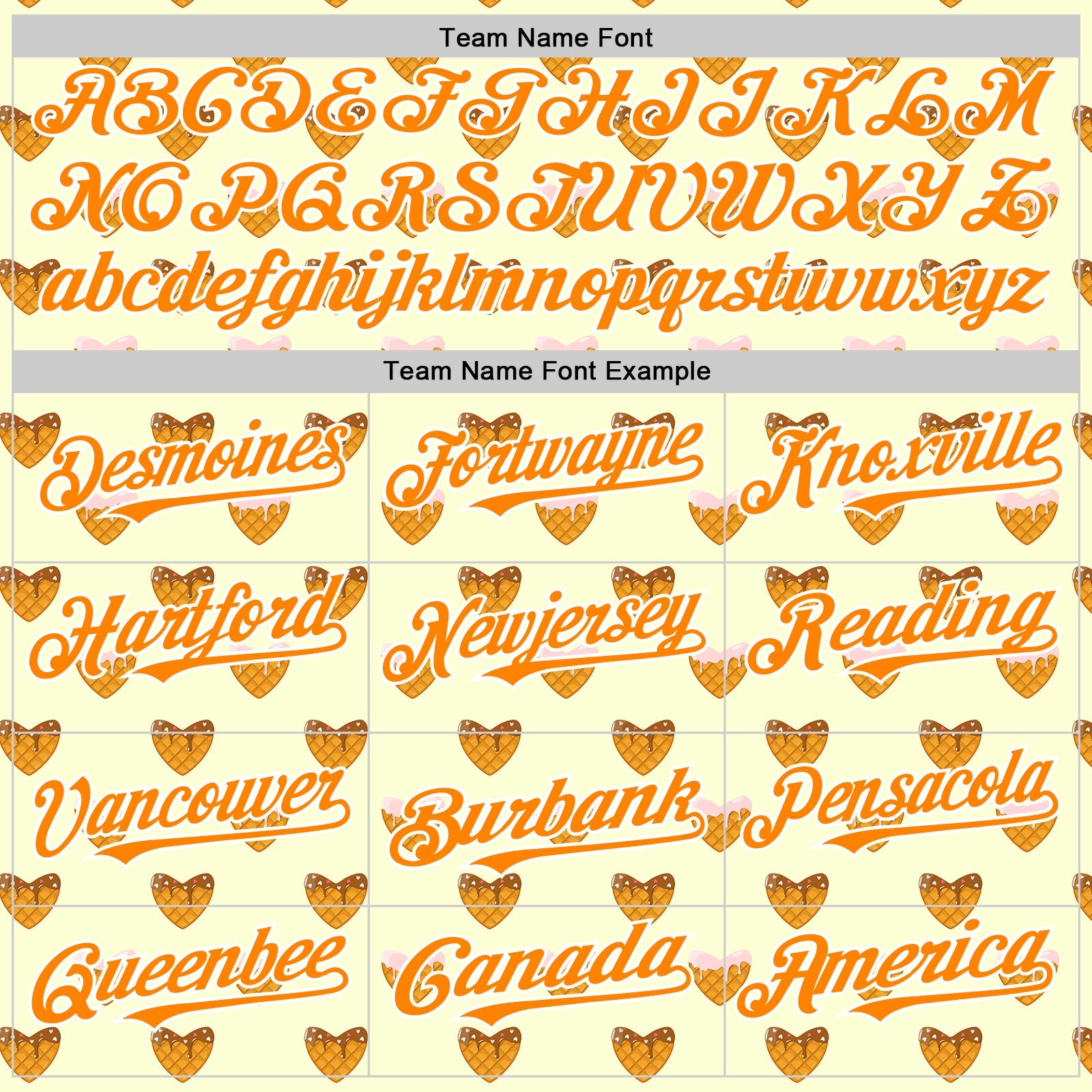 Custom Yellow Bay Orange-White Foodie Heartshaped Waffles Sweets Authentic Baseball Jersey view 4