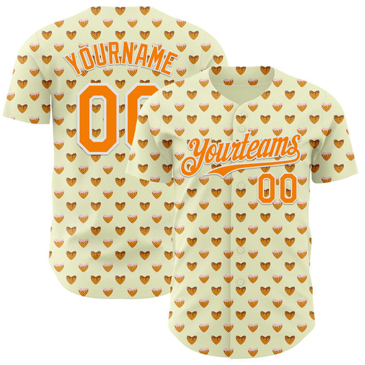 Custom Yellow Bay Orange-White Foodie Heartshaped Waffles Sweets Authentic Baseball Jersey - Main View