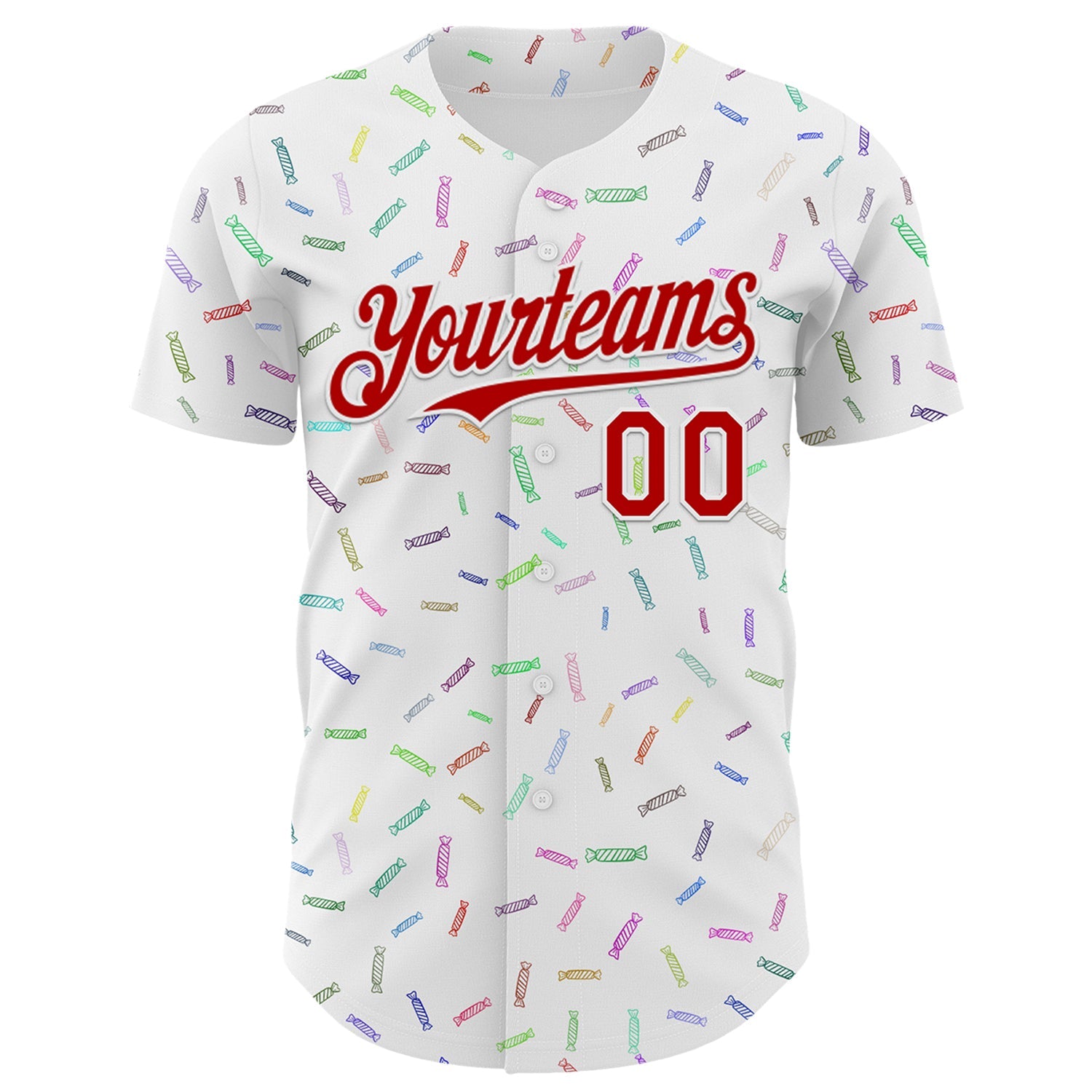 Custom White Red Foodie Candy Sweets Authentic Baseball Jersey view 2