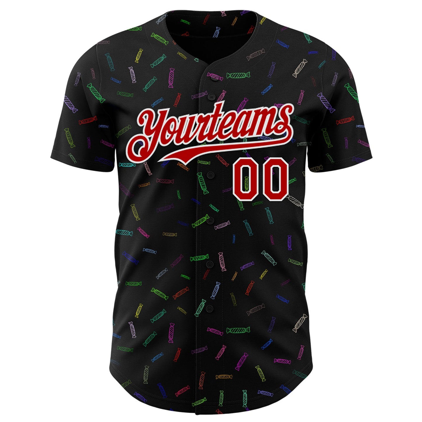 Custom Black Red-White Foodie Candy Sweets Authentic Baseball Jersey view 2