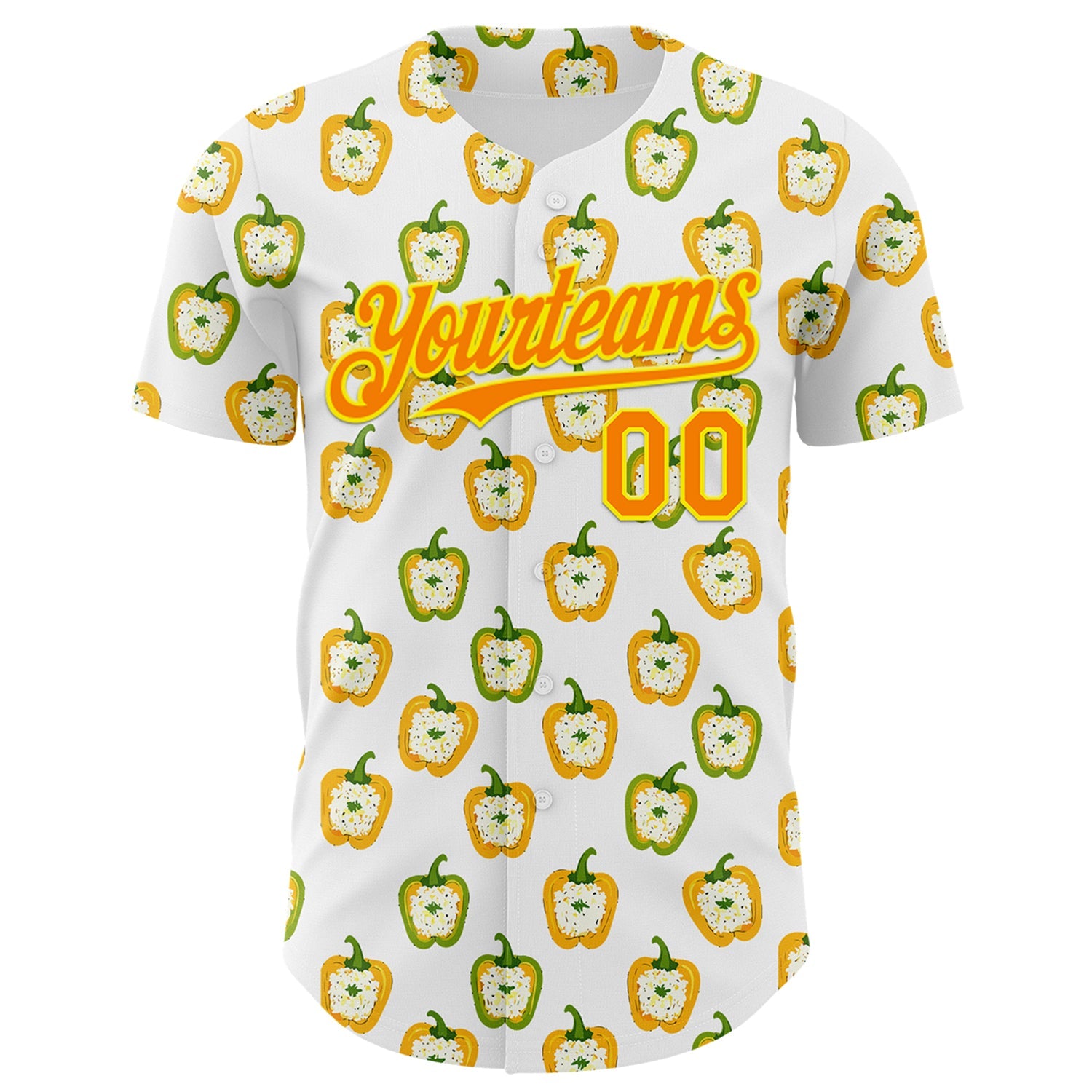 Custom White Bay Orange-Light Yellow Foodie Rice Stuffed Pepper Vegetable Authentic Baseball Jersey view 2