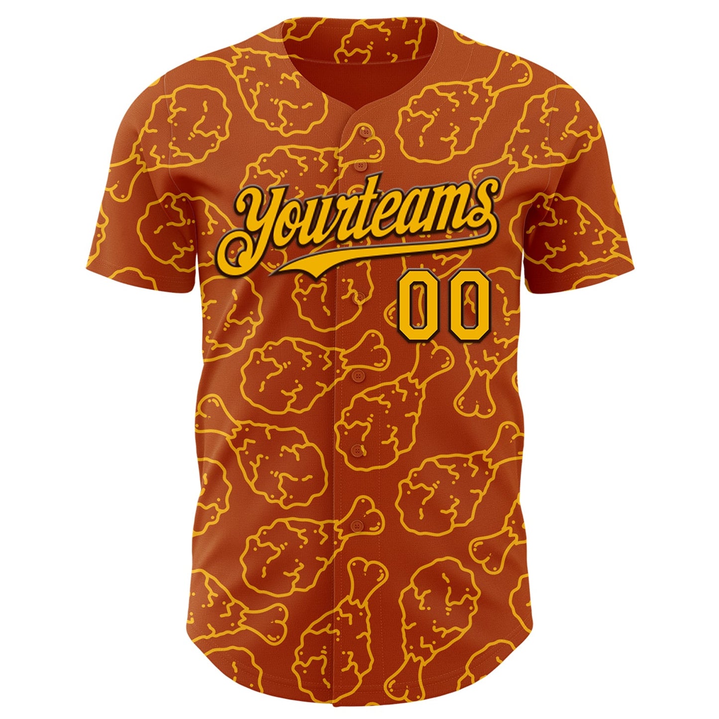 Custom Texas Orange Gold-Black Foodie Fast Food Fried Chicken Authentic Baseball Jersey view 2