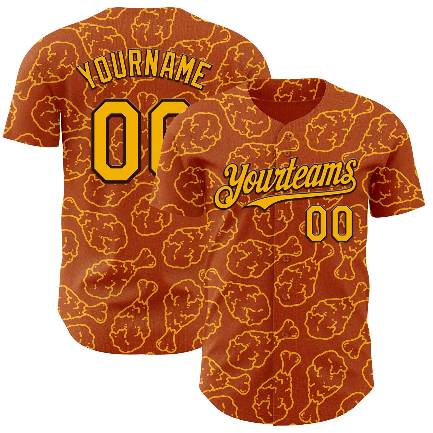 Custom Texas Orange Gold-Black Foodie Fast Food Fried Chicken Authentic Baseball Jersey - Main View
