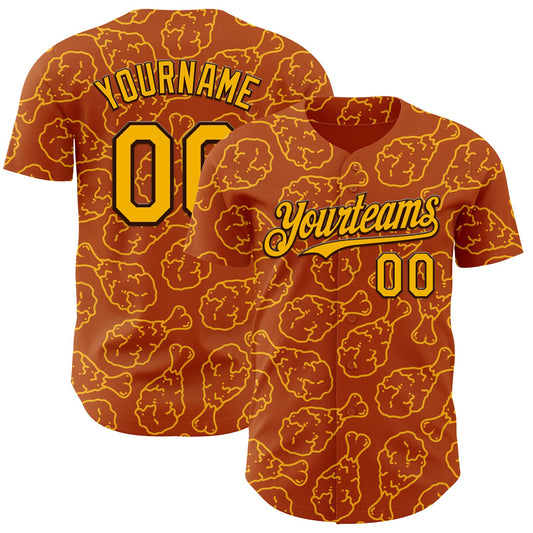 Custom Texas Orange Gold-Black Foodie Fast Food Fried Chicken Authentic Baseball Jersey - Main View