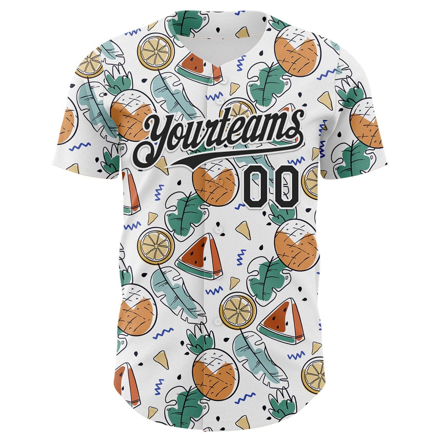 Custom White Black Foodie Summer Fruits Authentic Baseball Jersey view 2